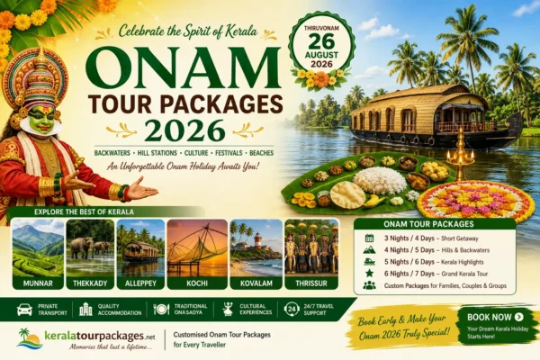 Onam Tour Packages 2026 Kerala with traditional Pookkalam and Onasadya